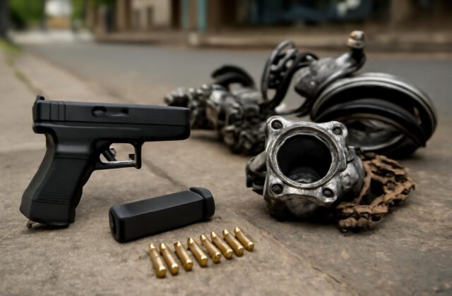 Policía Nacional ocupa pistola ilegal y otros objetos durante allanamiento conjunto en Barahona