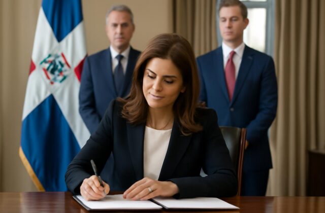 Claudia Pellerano, presidenta de ADOZONA, durante la firma de los memorandos de entendimiento que fortalecen la cooperación comercial entre República Dominicana y Carolina del Norte..JPG - Periódico elDinero