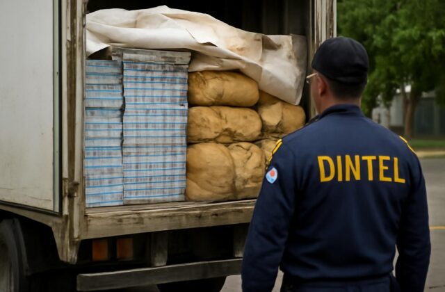 Agentes del DINTEL y Prevención incautan 1,579,400 cigarrillos de contrabando camuflados con hojas de batata en Baní