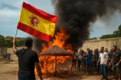 Manifestantes incendian dos sombrillas en un asentamiento de migrantes en Ceuta