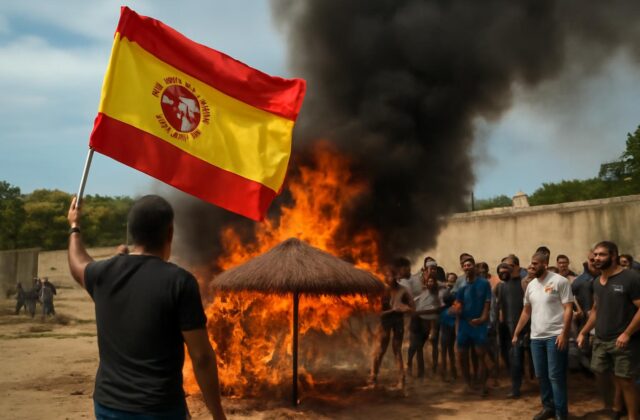 Manifestantes incendian dos sombrillas en un asentamiento de migrantes en Ceuta