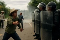 Policías y campesinos chocan en primera protesta que desafía estado de excepción en Bolivia
