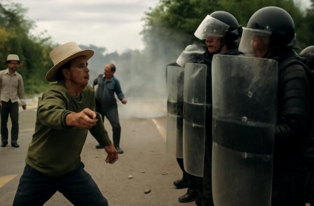 Policías y campesinos chocan en primera protesta que desafía estado de excepción en Bolivia