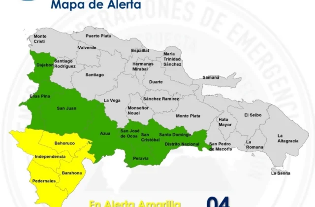 El COE coloca 04 provincia en alerta amarilla y mantiene 08 provincias y el Distrito Nacional en alerta verde