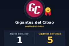 Tigres del Licey 1; Gigantes del Cibao 5. Resultado final.